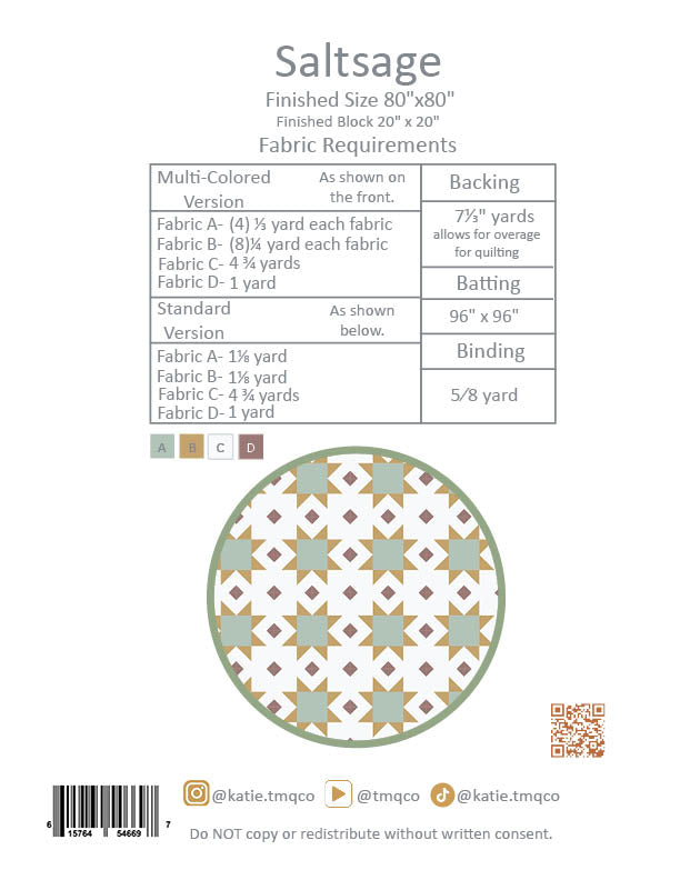 Saltsage Quilt Pattern PDF